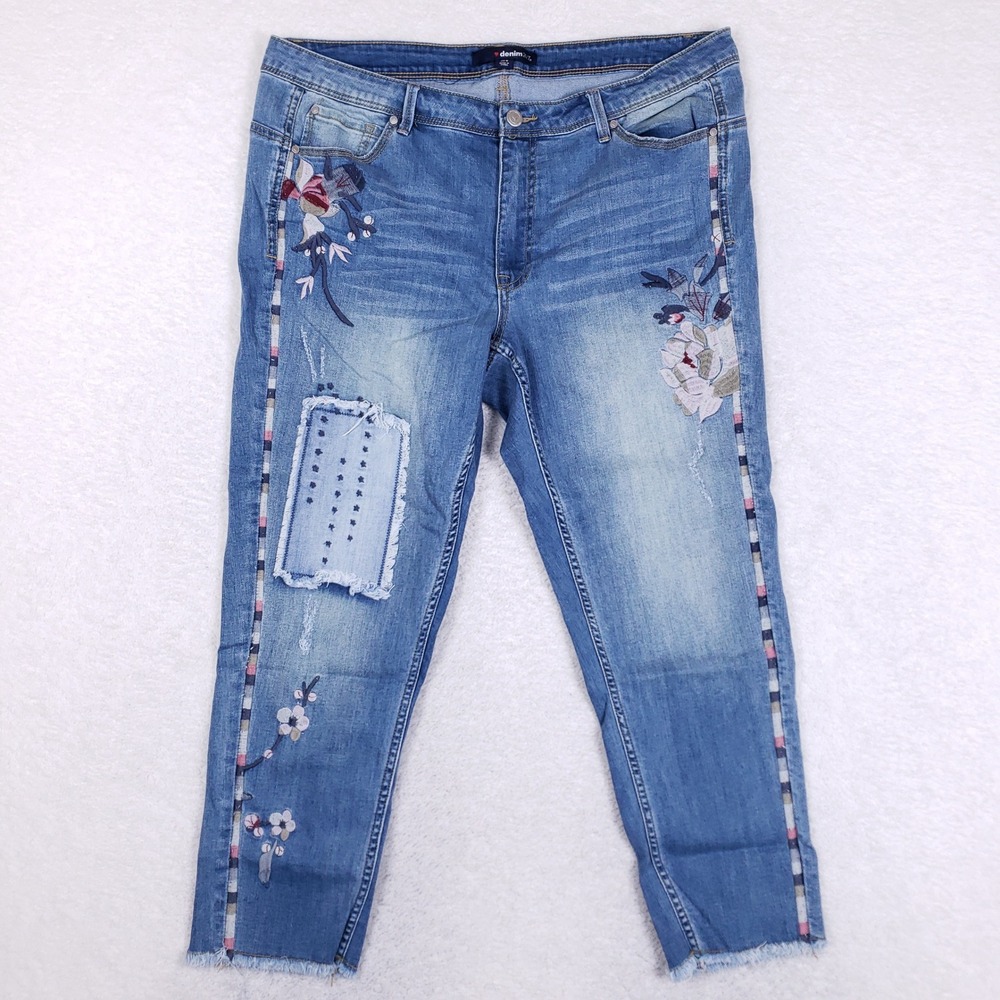 Denim 24/7 Floral Embroidered Crop Skinny Jeans Women 20W Boho Festival